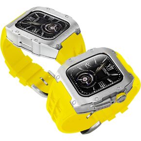 Refit Watch Bracelet Mod Kit For Apple Watch Series 8 7 45mm rubber strap Rm Style Metal Watch Case For Iwatch 6 SE 5 4 44mm Replacement Replacement Cover Strap Accessories (44/45 mm,