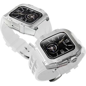 طقم تعديل سوار الساعة لساعة Apple Series 8 7 45 مم حزام مطاطي Rm Style حافظة ساعة معدنية لـ Iwatch 6 SE 5 4 44 مم ملحقات حزام غطاء بديل (44/45 مم، in Kuwait