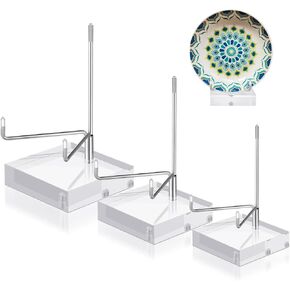 Glenmal Clear Acrylic Display Stand Holder for Gemstones Fossils Minerals Agate Slabs Plates Collectibles with Adjustable Metal Arms Display Easel Stands with Acrylic Base, 3 Pack