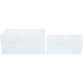 CosmoLiving by Cosmopolitan Wood Geometric Decorative Box Decorative Keepsake Boxes with Hinged Lid, Set of 2 Storage Boxes 10", 8"W, Black