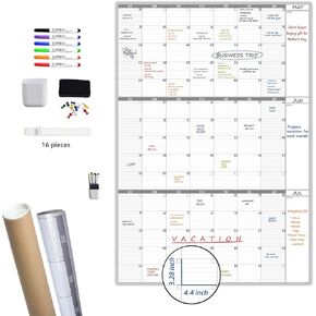 Large Dry Erase Calendar for Wall -3 Month Wall Calendar, 36"x52"(Vertical) - Monthly Calendar for Home,Office,Classroom -Whiteboard Premium Laminated Poster