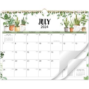 Calendar 2024-2025 - 2024-2025 Wall Calendar, Jul. 2024 - Dec. 2025, 18-Month Calendar, 15" x 11.5", Twin-Wire Binding + Hanging Hook + Thick Paper + Unruled Blocks with Julian Dates - Plants