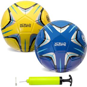 Size 5 Soccer Ball 2 Pack (Blue/Silver, Yellow/Blue) w/Pump