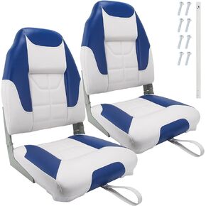 Fishing Boat Seat High Back, Folding Boat Seat, Seats for Boat, Foldable and Portable Boat Seats, Light Weight, Soft and Comfortable (Blue and White)