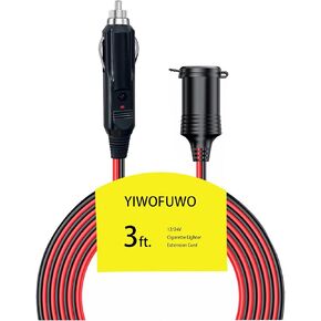 3ft Cigarette Lighter Extension Cord, Heavy Duty 12V/24V Car Charger Extension with Socket. Suitable for Tire Pump Vacuum Cleaners and Other Portable Equipment. Reliable Durable Power Lead.