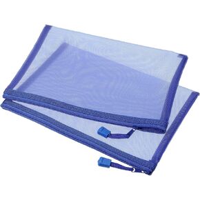 MECCANIXITY Mesh Zipper Bags, A5 Nylon Zip Pouch Pencil Case Storage Pockets for Travel Office Accessories, Sky Blue Pack of 6