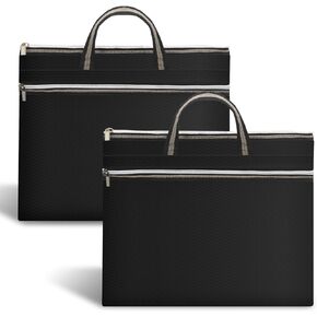 Colorlife A4 Zipper File Bag Pouch 2 Pack Zippered Document Bag with Handle Business Document Briefcase Filing Holder Storage Organizer Portable Travel 2 Compartments Handbag for School Office-Black
