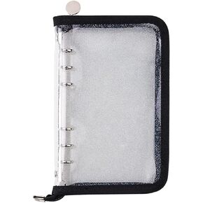 Standard 6-Ring Glitter Zipper Soft PVC Notebook Cover Protector Round Ring Binder Loose Leaf Folde for Ring-Bound Planner Page (Inner Paper Not Included) (A6)