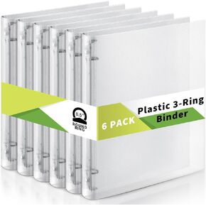 Crtiin 6 Pack Plastic 3 Ring Binder Clear 3 Holes Binder Notebook Covers, Snap Button Closure Refillable Notebook D/O Ring Binders Cover Protector for Teachers Students Gifts (O Ring,0.5 Inch)