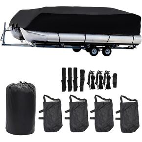 210D boat Cover Water Proof Heavy Duty Marine Grade Polyester Trailerable Compatible with Pontoon Boat Cover (17-20FT96IN)