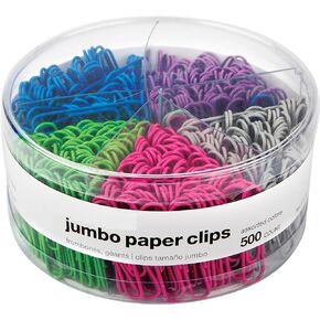 1InTheOffice Jumbo Paper Clips, Non-Skid, Vinyl Coated, Assorted Colors, 500/Pack, 1 Pack