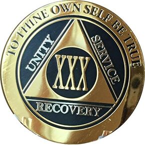 RecoveryChip 30 Year AA Medallion Elegant Black Gold Silver Bi-Plated Alcoholics Anonymous Chip