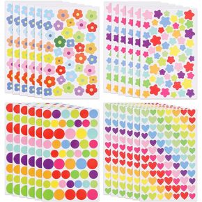 1990pcs Reward Stickers, 24 Sheets Colorful Reward Stickers for Students Mini Flower, Star, Heart Dot Stickers for Kids Reward Self Adhesive Stickers for Teachers Classroom Reward Supplies
