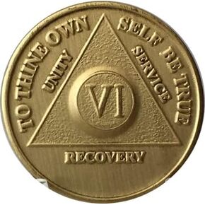 6 Year AA Medallion Traditional Bronze Raised Center Sobriety Chip