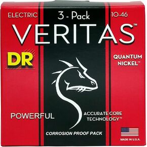 أوتار جيتار كهربائي مطلية بتقنية أساسية من DR Strings Veritas، مقاس متوسط ​​10-46، 3 عبوات (VTE-10-3PK) in Kuwait