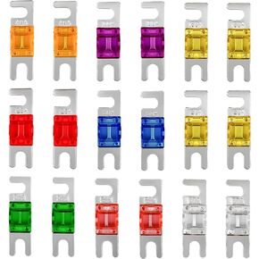 18 PCS Mini ANL Fuse for Car, Multipack Plated ANL Blade Fuse Set, 20A 30A 40A 50A 60A 80A 100A 125A 150A Fuse Replacement for Automotive Marine Audio Video Electronic System