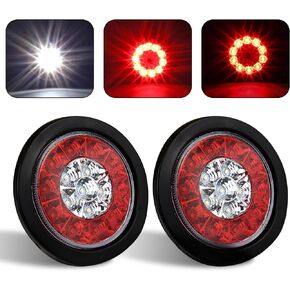Voilamart 4 بوصة مستديرة 16 LED ضوء خلفي للمقطورة لشاحنة RV، 12 فولت أحمر/أبيض LED علامة عكسية أضواء خلفية للمقطورة للشاحنات مع حلقة خارجية مطاطية سوداء مقاومة للماء in Kuwait