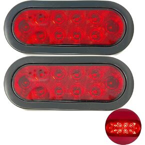 10x White 6" Oval 10 LED Trailer Stop Turn Tail Light Kit DOT Certified + Grommets & Plugs IP67 Waterproof Parking Reverse Back Up Signal Headache Rack Backrack Truck Trailer 12V
