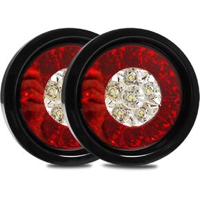 auovo 4 Inch Round LED Truck/Trailer White Red Taillights with Rubber Grommet 16LED DC 12V Waterproof Stop Brake Running Reverse Backup Lights Tail Lamps for RV Trailer(2 Red/White Lights)