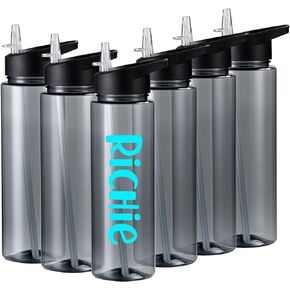 24 oz Water Bottles with Straw, 6 Pack Bulk Reusable Sports Plastic Water Bottle with Handle, Wide Mouth & Portable for Travel Gym Cycling Hiking Camping, Suitable for Personalized DIY Gift, Blue