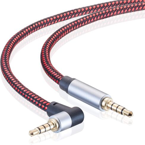 TaQaYa Male to Male Audio Cable 15Ft, 90 Degree TRRS 3.5mm 4 Pole Nylon Braided Stereo Aux Cable for Headphones, PS4, Phone, Tablet, Headset, PC, Laptop and More (15Ft) in Kuwait