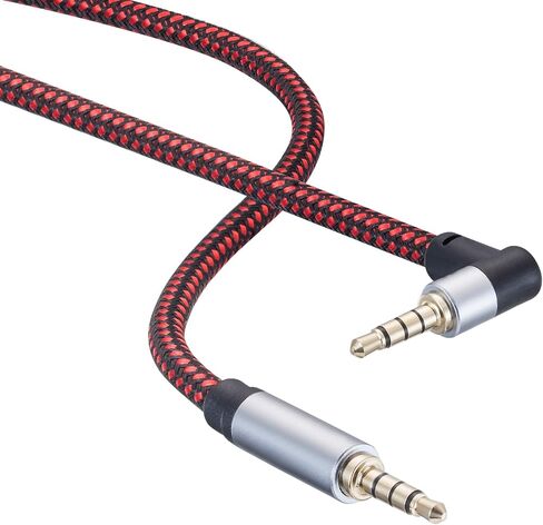 TaQaYa Male to Male Audio Cable 15Ft, 90 Degree TRRS 3.5mm 4 Pole Nylon Braided Stereo Aux Cable for Headphones, PS4, Phone, Tablet, Headset, PC, Laptop and More (15Ft) in Kuwait