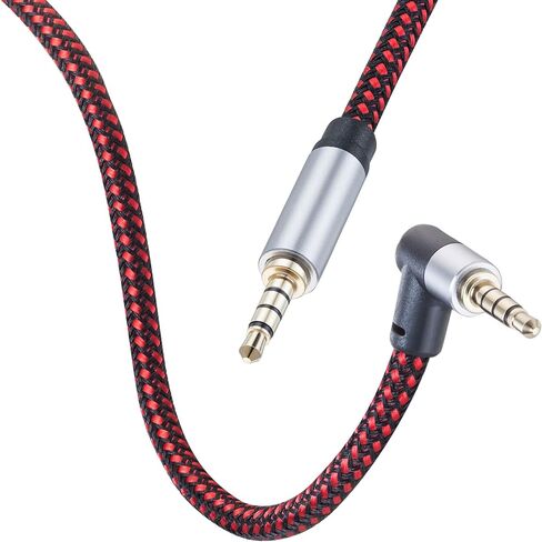 TaQaYa Male to Male Audio Cable 15Ft, 90 Degree TRRS 3.5mm 4 Pole Nylon Braided Stereo Aux Cable for Headphones, PS4, Phone, Tablet, Headset, PC, Laptop and More (15Ft) in Kuwait