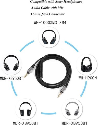 Replacement Audio Aux Cable Cord Compatible with Sony MDR-XB950BT MDR-1000X WH-1000XM2 WH-1000xm3 WH-CH700N MDR-100ABN MDR-1A MDR-1ADAC MDR-XB950N1 H800 Headphones 3.5 mm Jack Cables Wire No MIC in Saudi Arabia