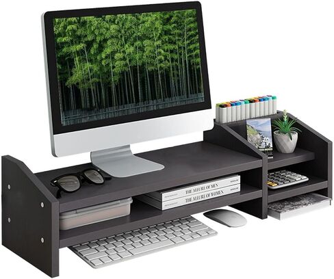 Monitor Riser, 2-Tier Wooden Monitor Riser Bracket, Multifunctional Desktop Organizer 22.9X7.5X7.6 in, Multidimensional Space, Monitor Stand Riser With Its Own Small Locker, Heightened Storage 2-in-1. in Kuwait