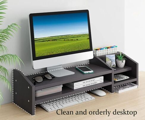 Monitor Riser, 2-Tier Wooden Monitor Riser Bracket, Multifunctional Desktop Organizer 22.9X7.5X7.6 in, Multidimensional Space, Monitor Stand Riser With Its Own Small Locker, Heightened Storage 2-in-1. in Kuwait