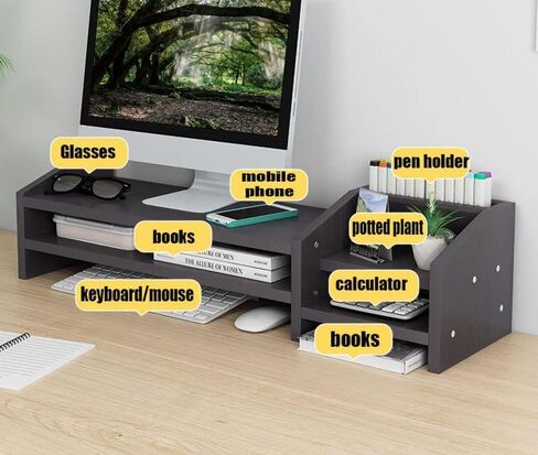 Monitor Riser, 2-Tier Wooden Monitor Riser Bracket, Multifunctional Desktop Organizer 22.9X7.5X7.6 in, Multidimensional Space, Monitor Stand Riser With Its Own Small Locker, Heightened Storage 2-in-1. in Kuwait
