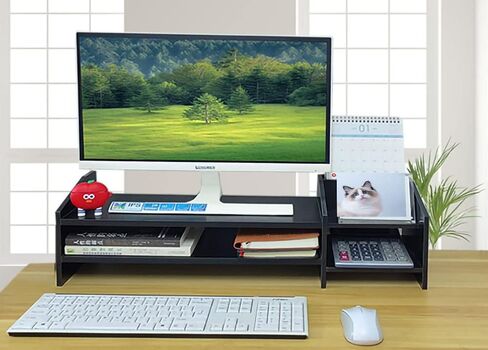 Monitor Riser, 2-Tier Wooden Monitor Riser Bracket, Multifunctional Desktop Organizer 22.9X7.5X7.6 in, Multidimensional Space, Monitor Stand Riser With Its Own Small Locker, Heightened Storage 2-in-1. in Kuwait
