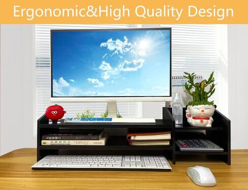 Monitor Riser, 2-Tier Wooden Monitor Riser Bracket, Multifunctional Desktop Organizer 22.9X7.5X7.6 in, Multidimensional Space, Monitor Stand Riser With Its Own Small Locker, Heightened Storage 2-in-1. in Kuwait