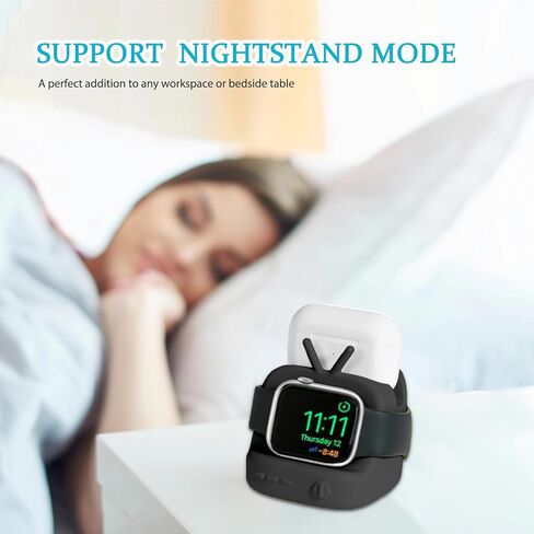 حامل HECCEI لشاحن ساعة Apple iWatch حامل شاحن لساعة Apple 9/Ultra/8/SE2/7/6/SE/5/4/3/2/1، لـ AirPods 1/2/3/Pro & iPhone Stand يدعم وضع Nightstand باللون الأسود in Kuwait