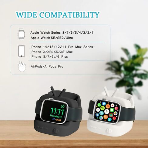 حامل HECCEI لشاحن ساعة Apple iWatch حامل شاحن لساعة Apple 9/Ultra/8/SE2/7/6/SE/5/4/3/2/1، لـ AirPods 1/2/3/Pro & iPhone Stand يدعم وضع Nightstand باللون الأسود in Kuwait