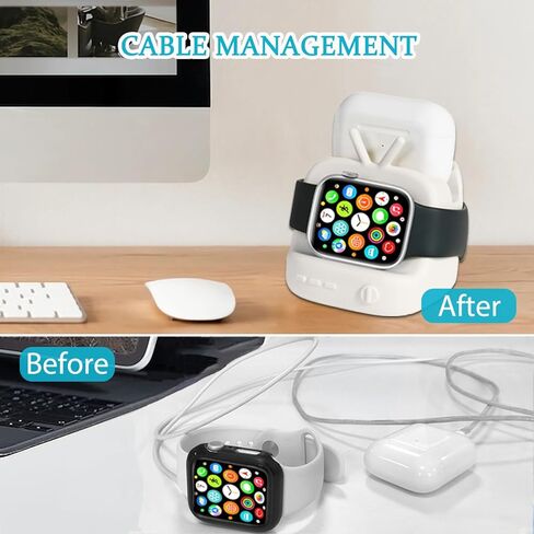 حامل HECCEI لشاحن ساعة Apple iWatch حامل شاحن لساعة Apple 9/Ultra/8/SE2/7/6/SE/5/4/3/2/1، لـ AirPods 1/2/3/Pro & iPhone Stand يدعم وضع Nightstand باللون الأسود in Kuwait