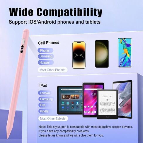 TiMOVO Stylus Pen for Touch Screens, Fast Charge Stylus Pen for Apple iPad/iPhone/Android/iOS/Samsung/Lenovo/Fire Tablets Smart Phone Stylus Capacitive Screen Writing Pencil with Power Display, White in Kuwait