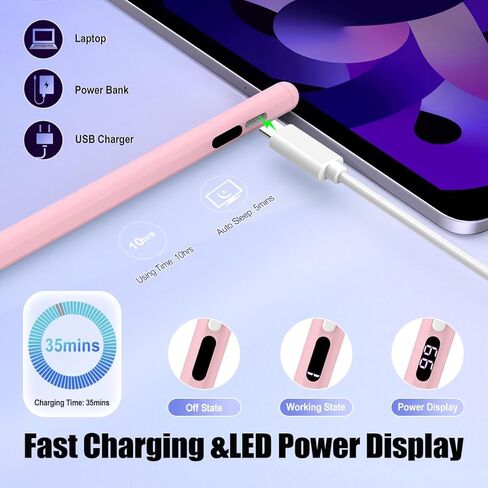 TiMOVO Stylus Pen for Touch Screens, Fast Charge Stylus Pen for Apple iPad/iPhone/Android/iOS/Samsung/Lenovo/Fire Tablets Smart Phone Stylus Capacitive Screen Writing Pencil with Power Display, White in Kuwait