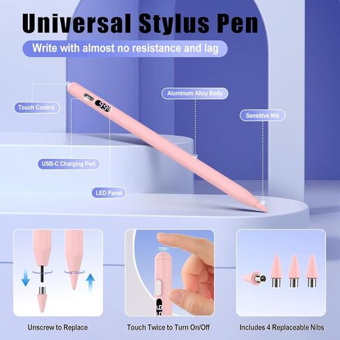 TiMOVO Stylus Pen for Touch Screens, Fast Charge Stylus Pen for Apple iPad/iPhone/Android/iOS/Samsung/Lenovo/Fire Tablets Smart Phone Stylus Capacitive Screen Writing Pencil with Power Display, White in Kuwait