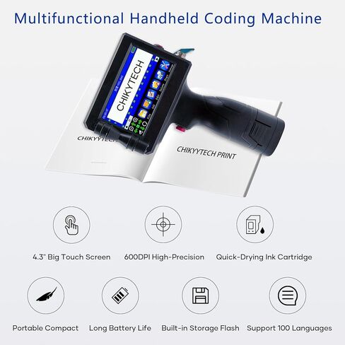 CHIKYTECH Upgrading Portable Handheld Inkjet Printer ZK-1691 with 4.3 Inch Touch Screen Quick-Drying Ink Cartridge Handheld Inkjet Printer for Any Surfaces (Support 28 Languages.) in Saudi Arabia
