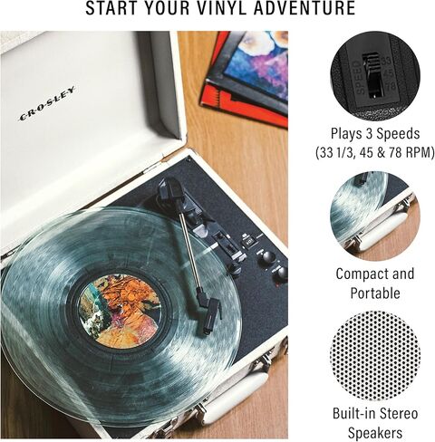 Crosley CR6019F-SA Executive Vintage Bluetooth داخل/خارج 3 سرعات حقيبة محمولة مشغل تسجيلات فينيل قرص دوار، رملي in Kuwait