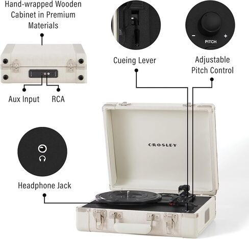 Crosley CR6019F-SA Executive Vintage Bluetooth داخل/خارج 3 سرعات حقيبة محمولة مشغل تسجيلات فينيل قرص دوار، رملي in Kuwait