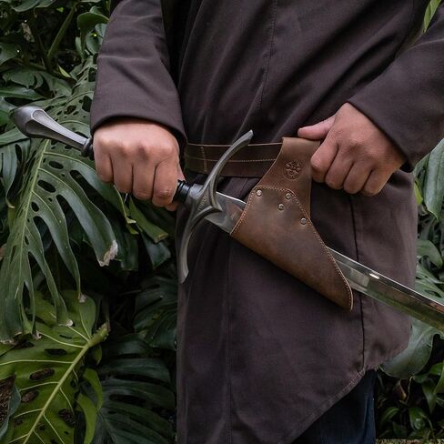 ضفدع السيف مع حلقة حزام، منظم أدوات عصر النهضة، للتخييم، الحفلات التنكرية، إكسسوارات الحطاب في الهواء الطلق، جلد محبب بالكامل، مصنوع يدويًا، بني بوربون in Kuwait