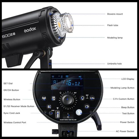 Godox 3 Pack DP600IIIV 1800Ws GN106 Studio Flash Strobe Speedlite Kit,5800K Bowens Mount Professional Monolight Light for Studio Video Shooting Photography in Saudi Arabia