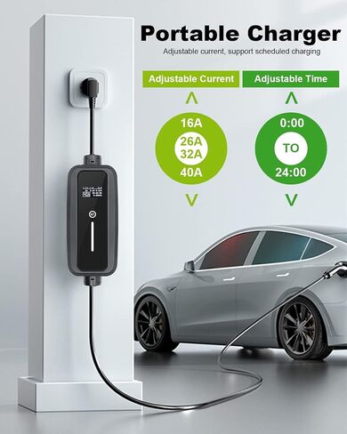 Level 1-2 EV Charger - 110-240V 16 amp 3.5KW with 23ft Extension Cable NEMA 6-20 Portable ev Charger for All J1772 Electric Vehicles (Comes with NEMA 5-15P to 6-20R Plugs) in Saudi Arabia