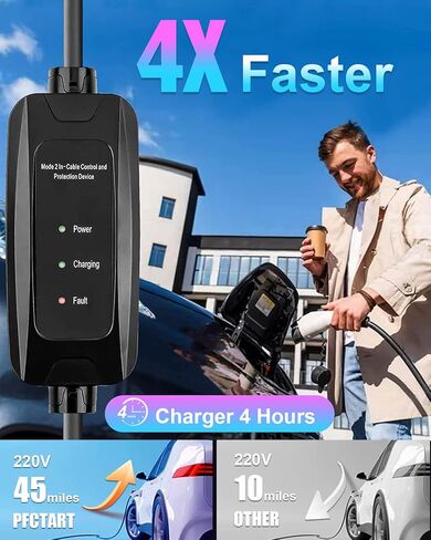 Level 1-2 EV Charger - 110-240V 16 amp 3.5KW with 23ft Extension Cable NEMA 6-20 Portable ev Charger for All J1772 Electric Vehicles (Comes with NEMA 5-15P to 6-20R Plugs) in Saudi Arabia