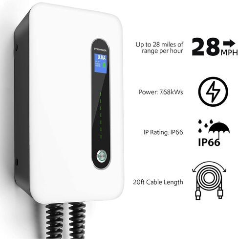 محطة شحن Lectron 240V 32 Amp Level 2 للمركبات الكهربائية (EV) مع كابل J1772 بطول 20 قدمًا / 6 أمتار ومقبس NEMA 14-50 - EVSE 7.68kW متوافق مع جميع المركبات الكهربائية SAE J1772 in Kuwait