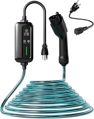 شاحن Orion Motor Tech المستوى 2 و1 EV، شاحن EV محمول مضيء بطول 25 قدمًا. سلك شحن، 110 فولت - 240 فولت، شاحن J1772 EV متوهج 6-16 أمبير مجدول قابل للتعديل، قابس NEMA 6-20 ومحول NEMA 5-15 in Saudi Arabia