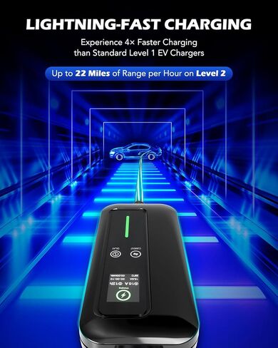 شاحن Orion Motor Tech المستوى 2 و1 EV، شاحن EV محمول مضيء بطول 25 قدمًا. سلك شحن، 110 فولت - 240 فولت، شاحن J1772 EV متوهج 6-16 أمبير مجدول قابل للتعديل، قابس NEMA 6-20 ومحول NEMA 5-15 in Saudi Arabia