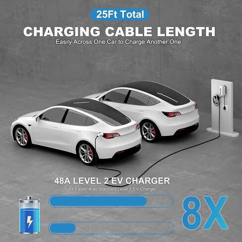 المستوى 2 شاحن EV 240V / 48 أمبير شاحن EV المستوى 2 NEMA 14-50 التوصيل شواحن EV للمنزل المستوى 2 شاحن سيارة كهربائية 25FT كابل محطات شحن المركبات الكهربائية محطة شحن الجدار السريع in Kuwait